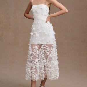 GORGEOUS Helsi Audrey Square-Neck Floral Applique Sheer Midi Dress